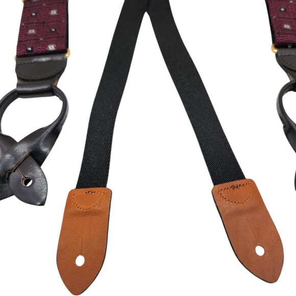 Cole Haan Suspenders Braces Black & Maroon A3440 Made In USA Adjustable - Picture 3 of 7